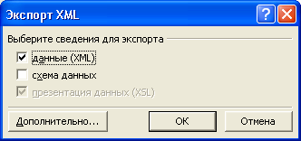 Диалоговое окно Экспорт XML