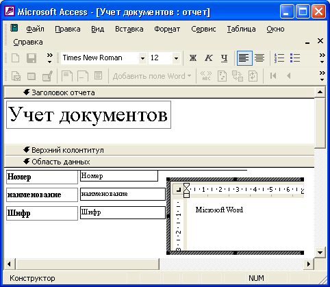 Представление документа Word в отчете в виде значка