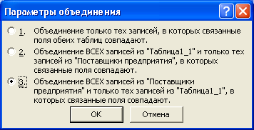 Диалоговое окно Параметры объединения