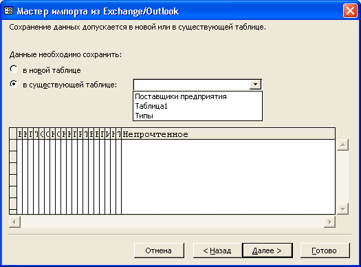 Второе диалоговое окно Мастера импорта из Exchange/Outlook