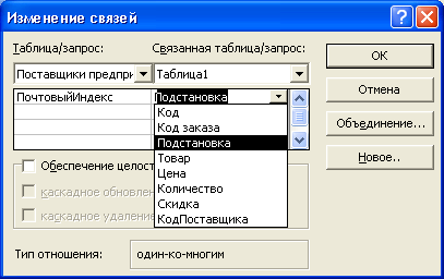 Диалоговое окно Изменение связей