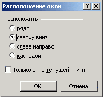 Диалоговое окне Расположение окон