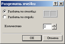 Диалоговое окно Разбиение ячеек