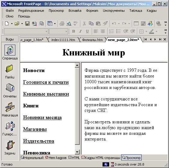 Фрейм в режиме просмотра