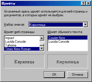 Окно Шрифты 