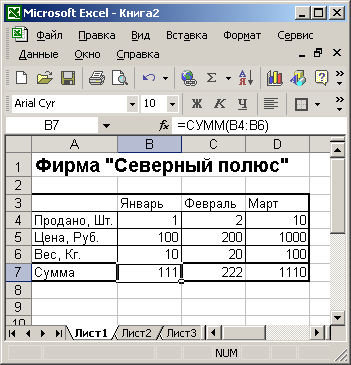 Таблица с формулами