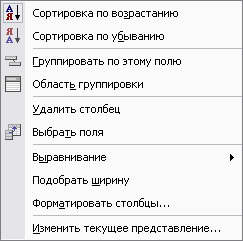 Контекстное меню представлений 