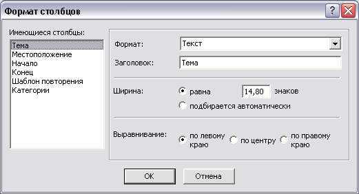 Формат столбцов