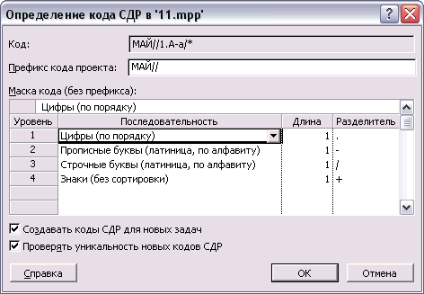 Определение кодов задач проекта