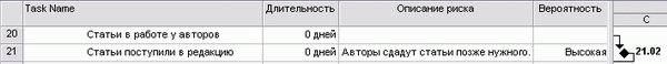 Заносим информацию о риске в план проекта