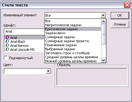 Диалоговое окно определения свойств текстовых стилей
