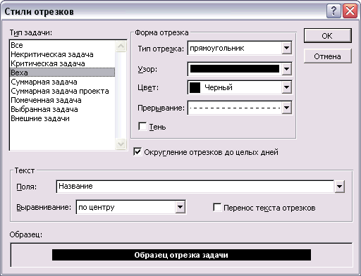 Диалоговое окно форматирования стилей отрезков