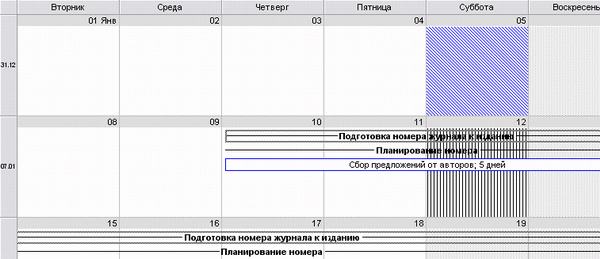 Календарь после изменения настроек выделения дней цветом