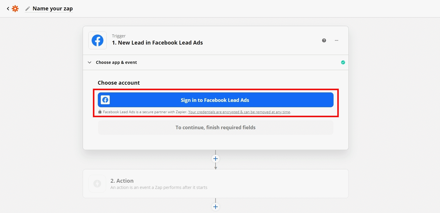 Подключение аккаунта Facebook